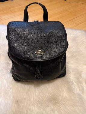 Coach leather backpack chain black drawstring